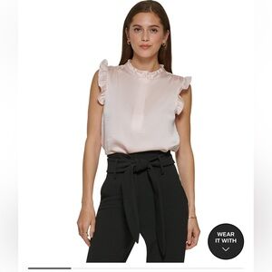 DKNY Sleeveless Ruffle Collar Top